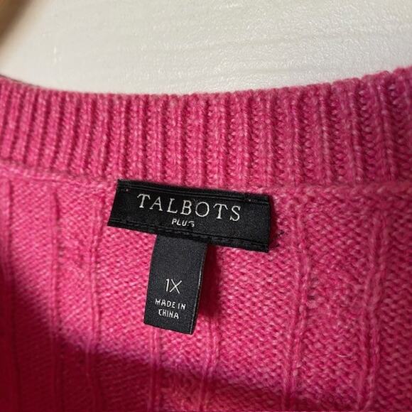 Talbots Crew Neck Cable Knit Pullover Sweater Pink 3-Button Cuff Women's Plus 1X - Picture 7 of 8